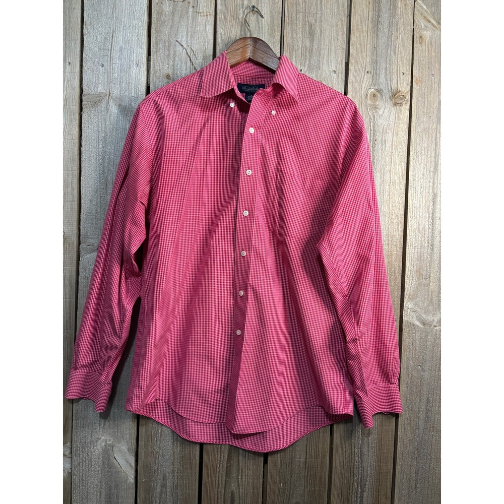 Brooks Brothers Mens Non-Iron Cotton Gingham Check Shirt Red White Size M